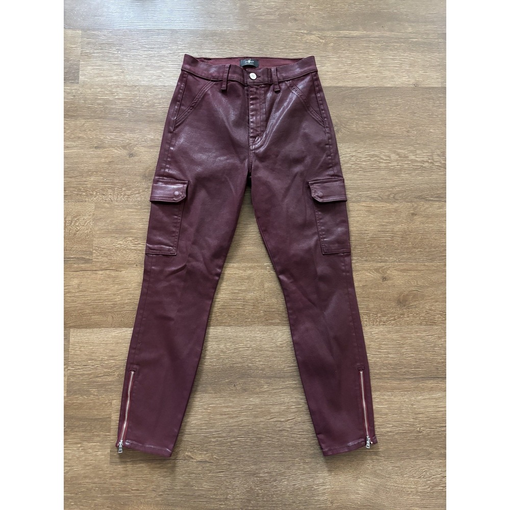 7 For All Mankind Coated High Waist Skinny Jeans Size 28  Cargo Merlot Ankle Zip